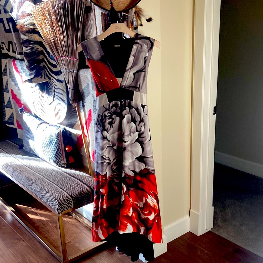 Rozae Nichols Rose 🌹 hand painted Silk impression🌹 dress size M